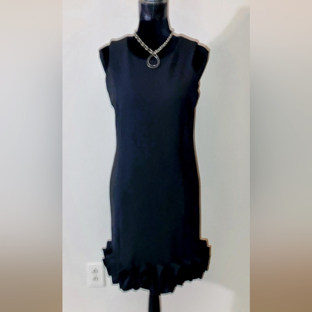 Nina Leonard|Women’s Black Sleeveless Ruffle Hem Stretch Dress-Size Medium(8-10)